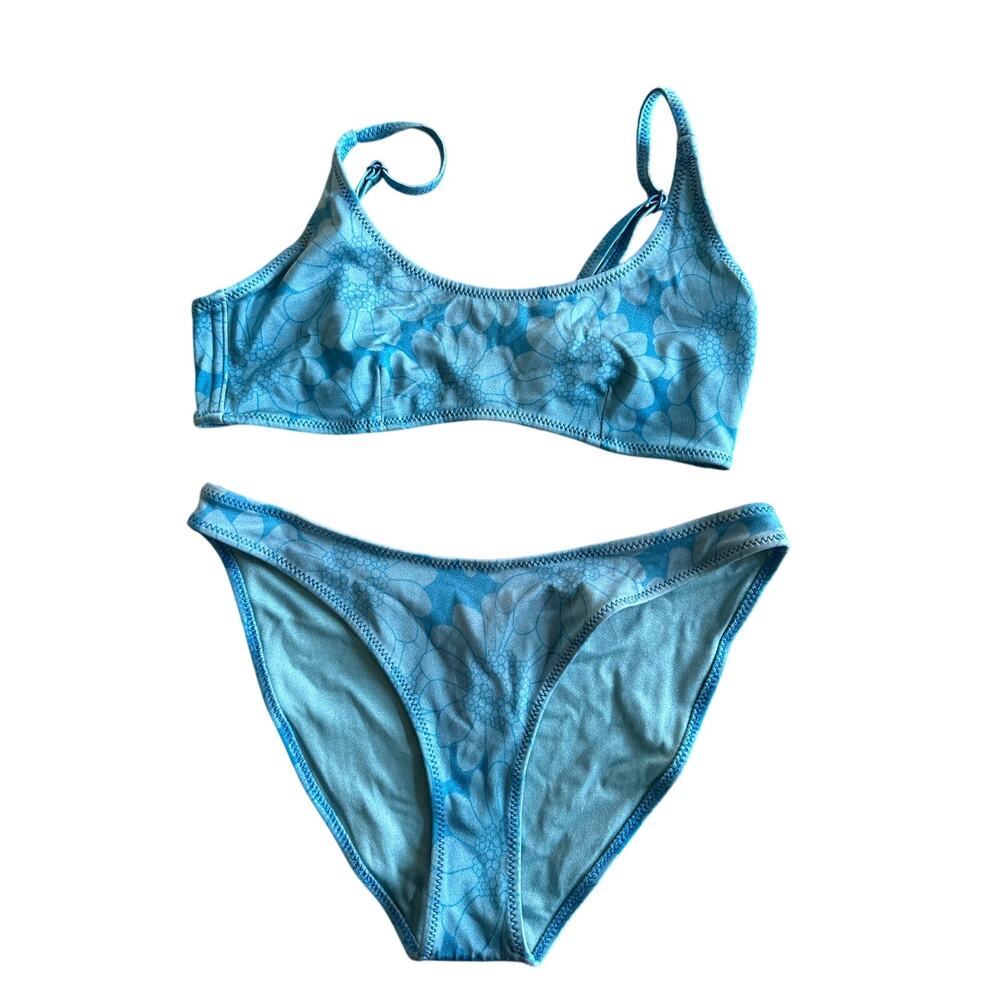 TRIANGL Blue Floral Bikini Set Women’s S Bandeau Top High Cut Bottom Swimwear